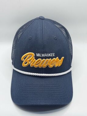 Milwaukee Brewers Navy Trucker Hat with Gold Script